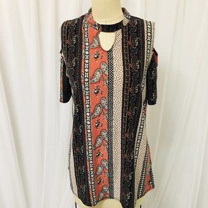 Woman's Boho Cold Shoulder Patterned Blouse